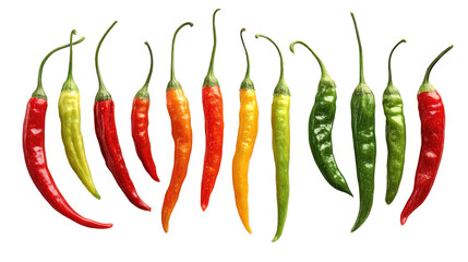 Colorful chili peppers arranged in a semi-circle