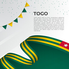 Abstract wavy flag of Togo in ribbon style on white background. Design for Independence day, National Day. Vector Illustration