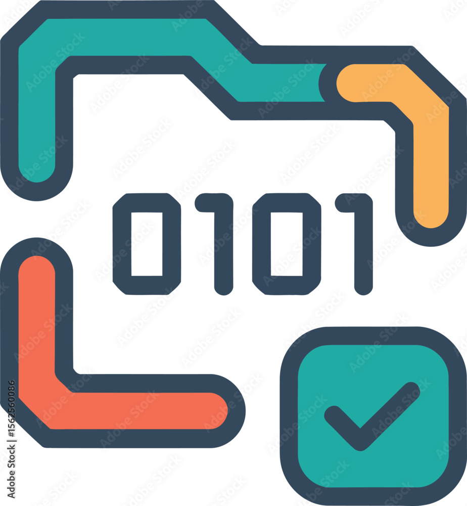 Aufkleber data transfer icon displays binary code, illustrating secure file sharing with approval, symbolizing