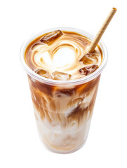 Cold frappe in a glass with straw, isolated on white background.
