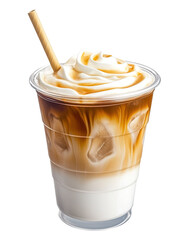 Cold frappe in a glass with straw, isolated on white background.