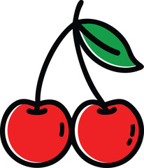vector illustration of cherry, Fresh red cherries isolated against a white background, vector illustration.

