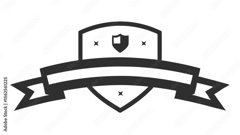 Poster vector emblem design featuring a shield and ribbon with stars and transparent background