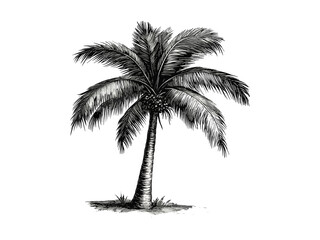 Vintage hand-drawn engraving of coconut palm tree, tropical botanical illustration, old engraving style, nature tree sketch, tropical island decor, exotic plant art, detailed line art