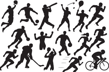 Silhouettes of athletes performing various sports activities