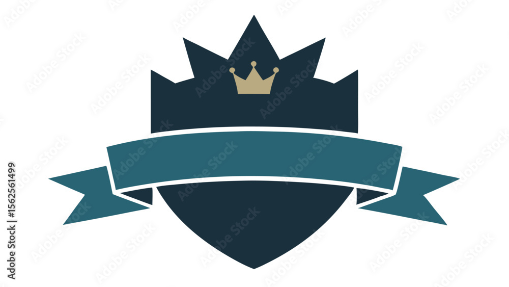Poster vector shield emblem with crown and ribbon suitable for various design projects