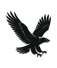 Flying Eagle Silhouette Vector, Bold Bird of Prey Graphic for Logos, Wildlife Art, and Patriotic Designs