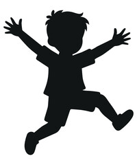 Happy Boy Jumping Silhouette Vector, Joyful Child in Playful Pose, Kids Fun Clipart for Family and School Themes