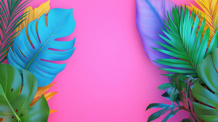 Minimal tropical, Abstract tropical composition featuring leaves and curves in vibrant colors.