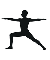 Warrior, Yoga Pose Silhouette, Virabhadrasana, Fitness, Wellness Vector Illustration