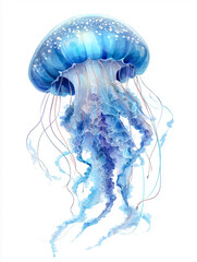 A blue water colour jelly fish clip art