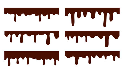 Dripping melting chocolate. Melting chocolate clipart set. chocolate background.