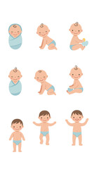 Fototapeta premium Celebrating Childhood Milestones From Swaddled Newborn to Standing Toddler Discovering the World Through Play and Exploration