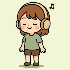 Cute Girl Listening to Music Vector | Kawaii Character with Headphones