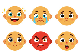 Illustrations of Six Distinct Human Facial Expressions Depicting a Range of Emotions and Feelings From Happiness to Sadness and Anger
