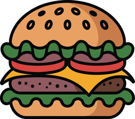 Tasty Cheeseburger Vector Illustration with Layers of Cheese Lettuce Tomato and Bun in Bold Colors
