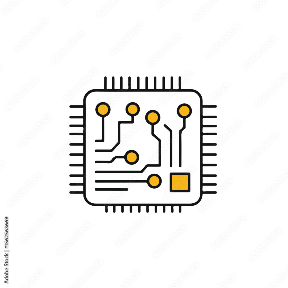 Poster simplified illustration of a computer chip with a square shape