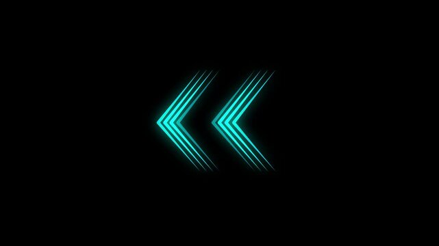 Glowing Neon Blue Chevrons on a Black Background. Realistic neon arrows animation. 