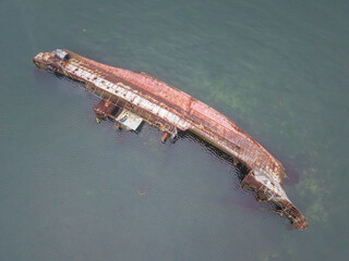 Aerial view of the sunken ship.
