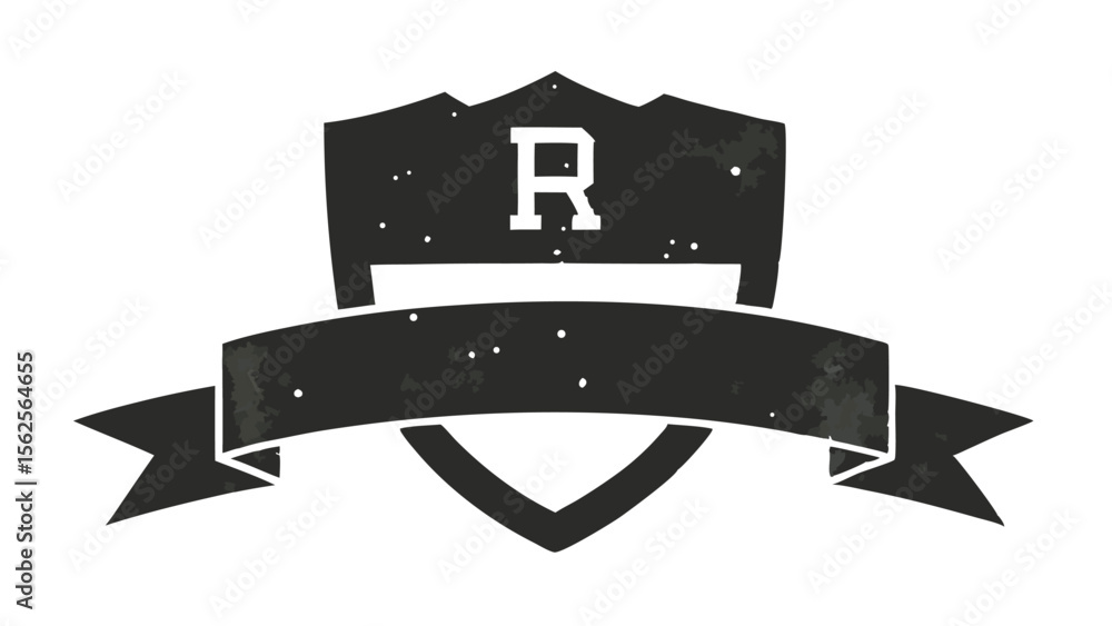 Fototapete vintage shield emblem with letter r and ribbon element for design usage