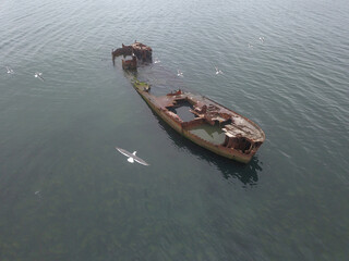 Aerial view of the sunken ship.