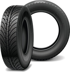 Black Car Tires with Tread Pattern Vector Illustration