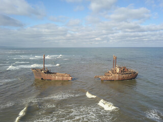 A close up view of the hull of a sunken ship.