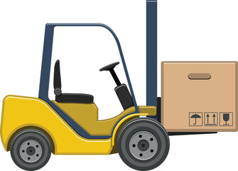 Yellow Forklift Carrying Cargo Box Vector