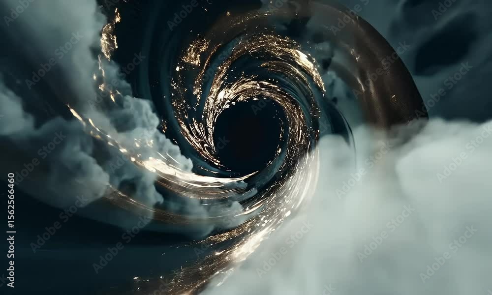 Poster abstract vortex: a swirling tunnel of light and clouds, a cosmic journey through space and time.
