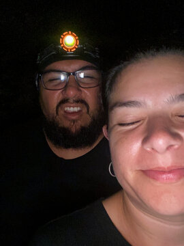 Nighttime selfie with headlamp