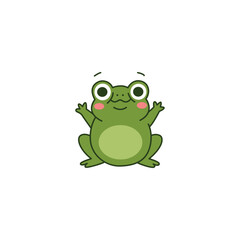 Obraz premium An icon of a cute cartoon frog with widely outstretched arms, symbolizing openness, welcoming, and an embracing gesture.