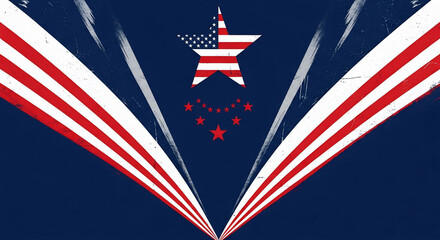 Patriotic American flag starburst design with red and white stripes radiating from a central star, perfect for Independence Day celebrations and other nationalistic themes.