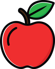 Red Apple. A Flat Design Vector Depiction of a Crimson Apple Set Against a White Background.

