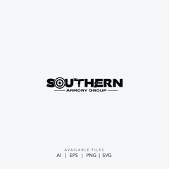 Bold Black and White Armory Logo , Southern Armory Group Logo with Precision Crosshairs Target Icon