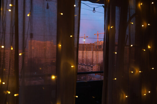 Construction View Through Fairy Cozy Home Lights