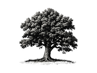 Hand-drawn oak tree trunk engraving, vintage botanical art, acorn, rustic tree decor, oak bark detail, black sketch, eco-friendly print, old woodland illustration, nature wall art © Vintage Studio