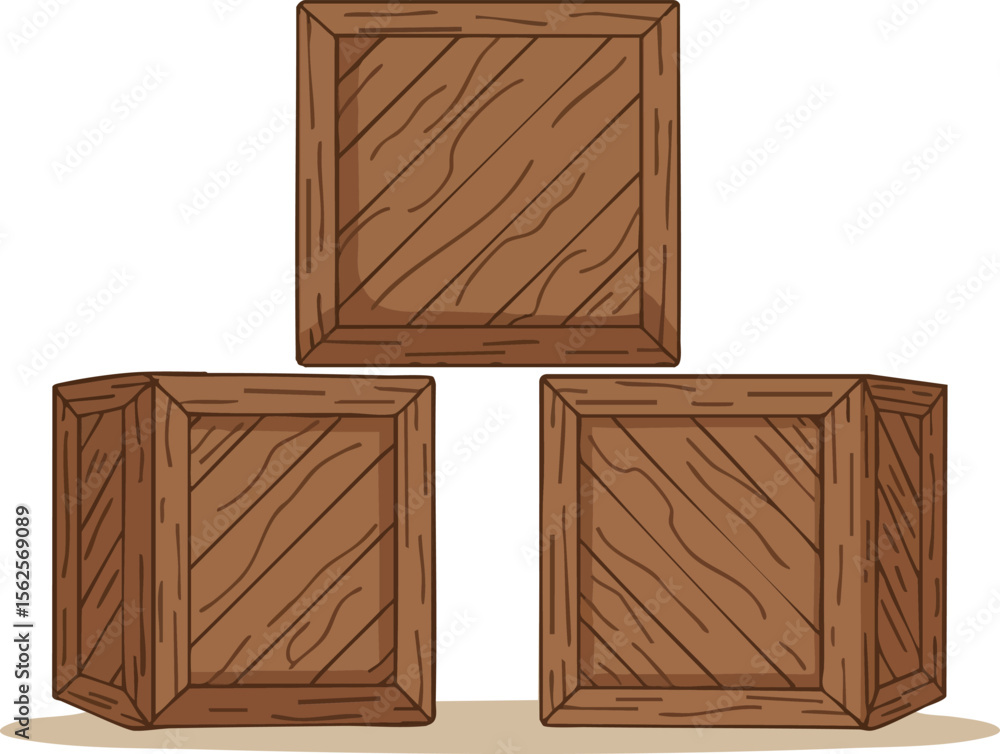 Aufkleber wooden crates stacked three times with natural texture and brown color vector design for packaging a