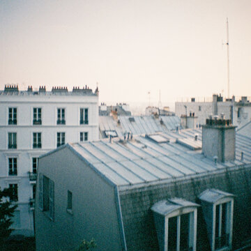 Dusk View of Paris Rooftops with a toy  film camera