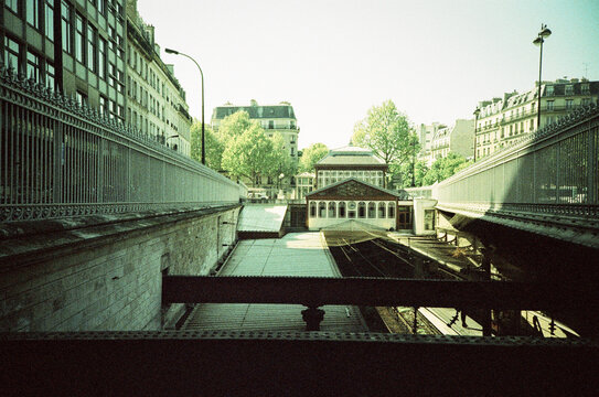 Vintage Urban Train Station in line 6 metro Paris