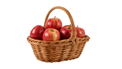 Red Apples in Wicker Basket Isolated on Transparent Background PNG