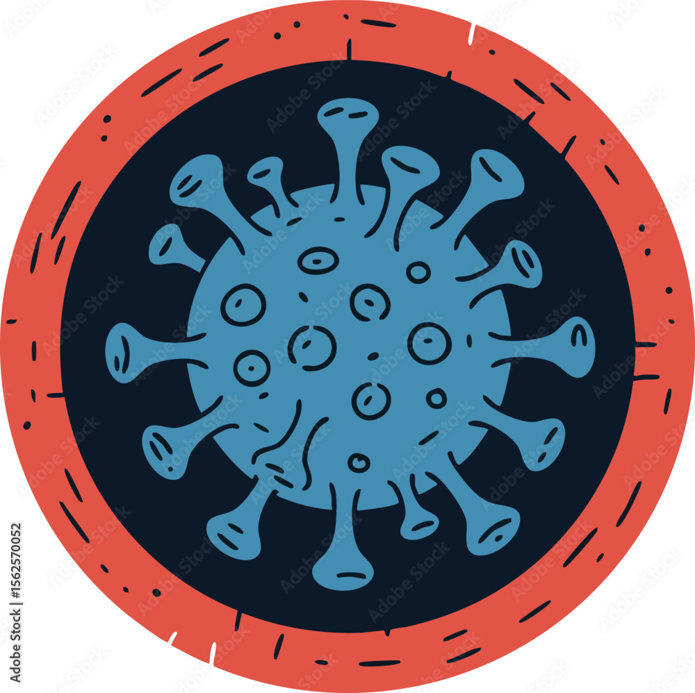 Poster virus cell icon with blue and red colors in circular vector design for health and science concept