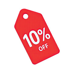 Bright Red 3D Rendered Tag Showing a 10% Off Discount for Special Promotional Sales Events on Black Background