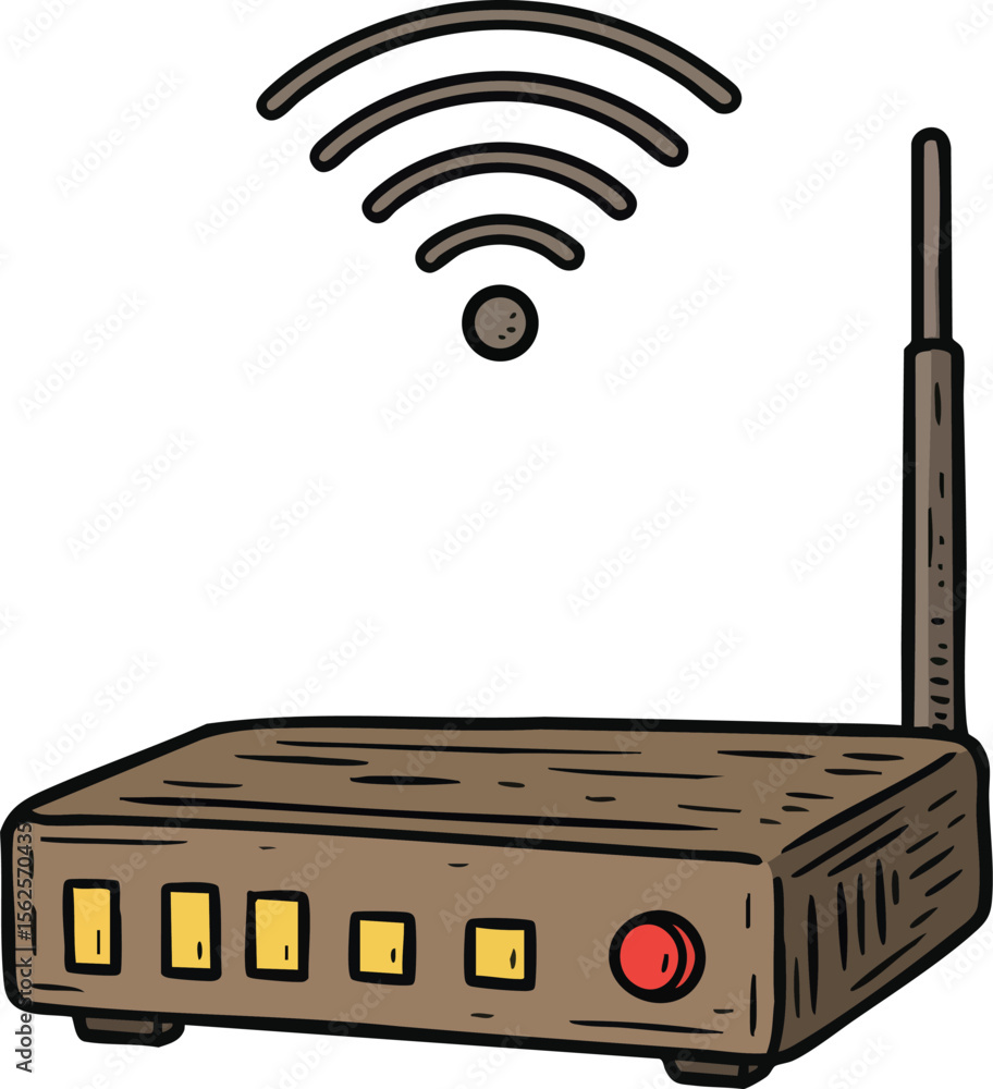 Poster wireless router device with antenna and signal icon for internet connectivity vector illustration te