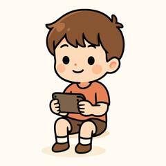 Cartoon Boy Holding Smartphone | Cute Vector for Kids & Technology Use
