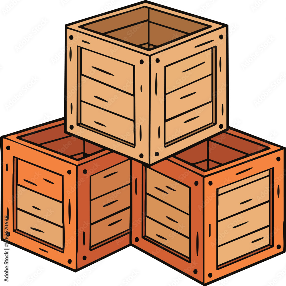 Poster wooden crates stacked three dimensional vector design with natural texture and rustic look for packa