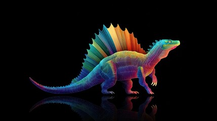 Colorful digital dinosaur silhouette on black background