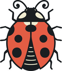 Obraz premium Ladybug vector illustration with red wings and black spots in simple flat style for nature and insect design