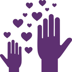 Obraz premium Purple hands with floating hearts symbolizing love care and support in vector design