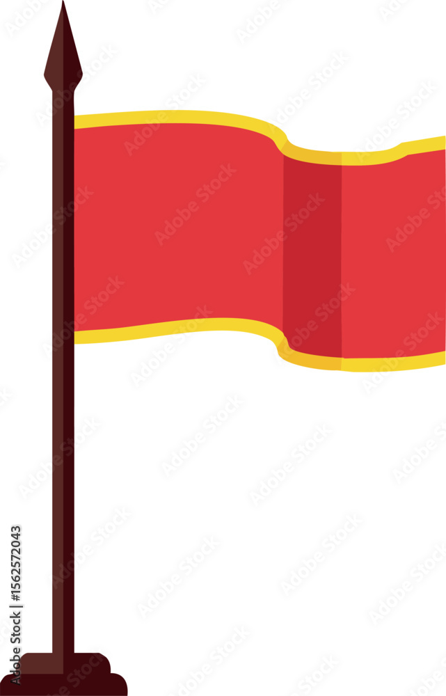 Poster red flag with yellow border on brown pole vector illustration of warning or signal icon in simple de