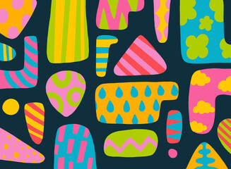 Colorful abstract shapes on dark background create vibrant patterns